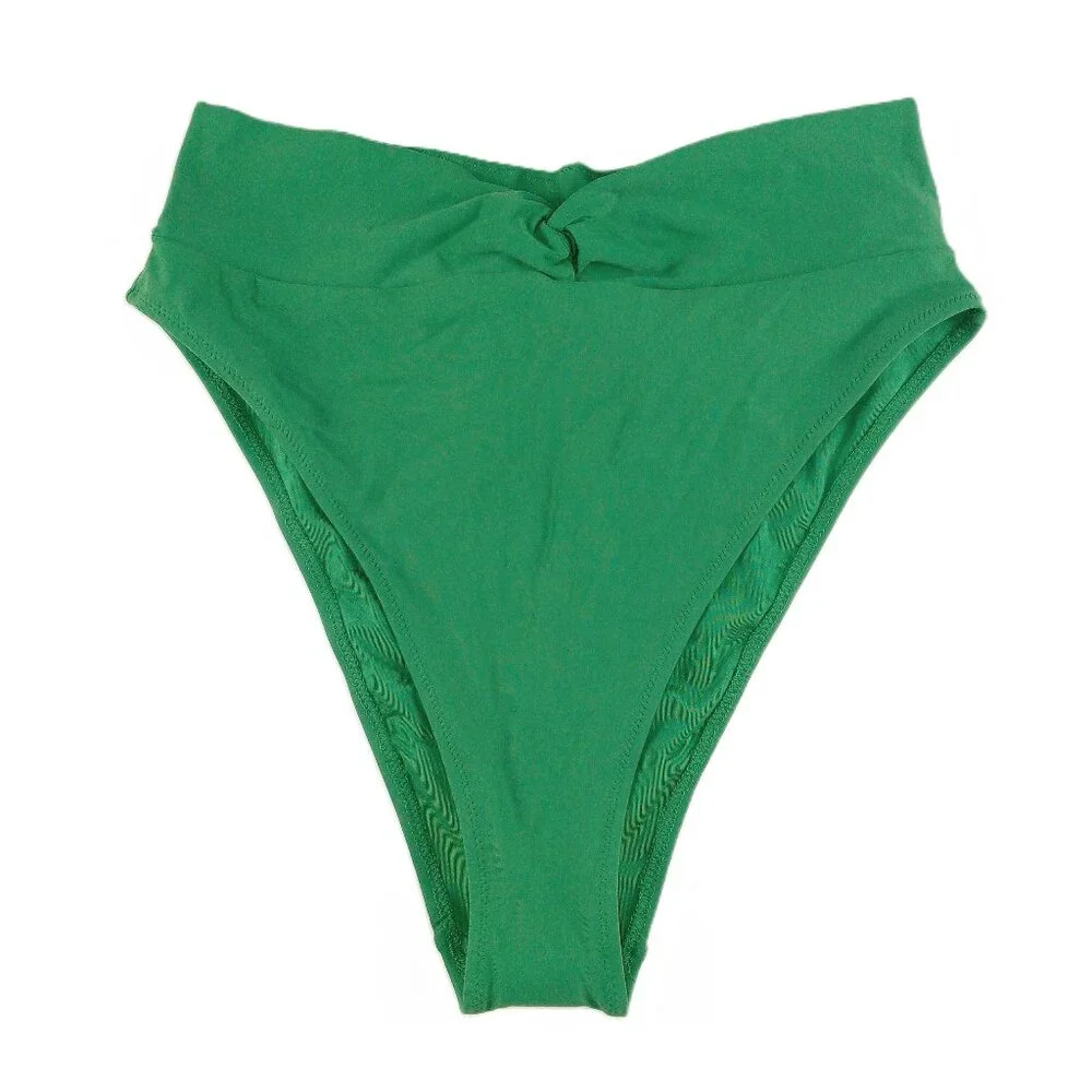 Aerie Twist High Cut Cheeky Bikini Bottom Women's Size Large Great Lawn Green
